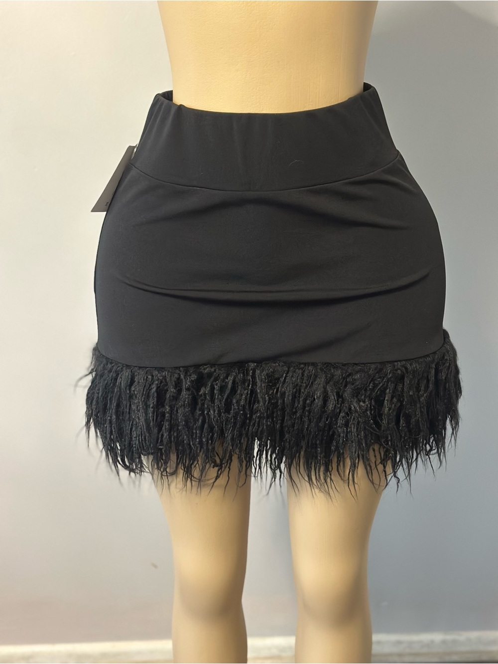 Chic Black Feather Trim Mini Skirt